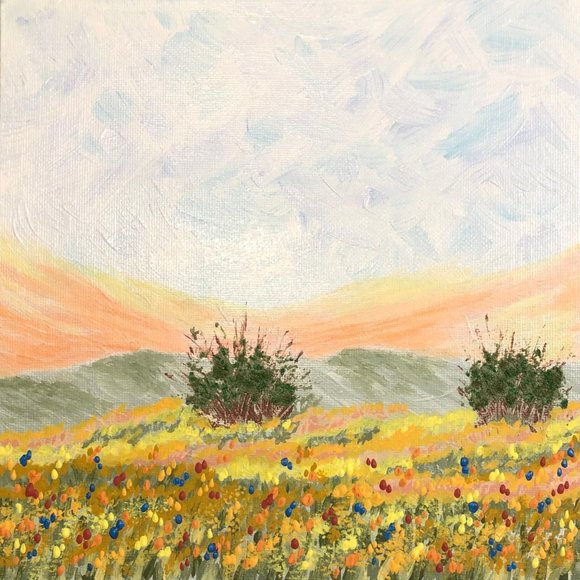 Daylight 8 x 8 Acrylic Painting, Landscape, Signed